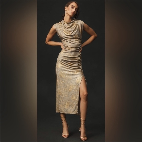 Anthropologie Dresses & Skirts - Anthropologie The Maya Ruched Cowl-Neck Dress: Shine Edition. NEW. Size 2X